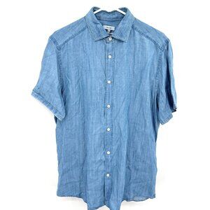 Reiss Slim Fit Short Sleeve Button Up Shirt Blue Mens Sz XL